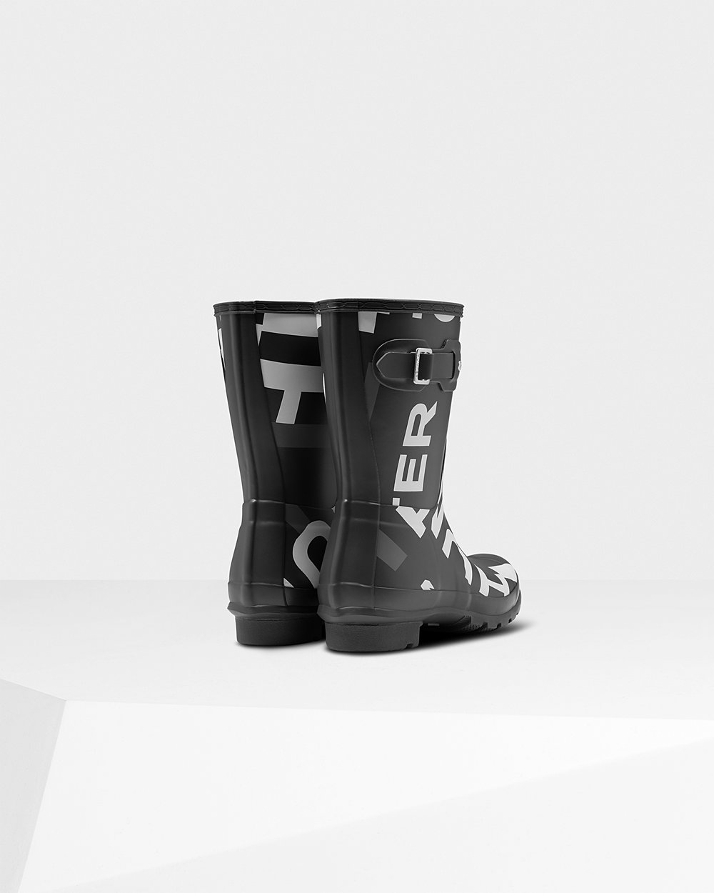 Womens Short Rain Boots - Hunter Original Exploded Logo (39SRNGQDT) - Black